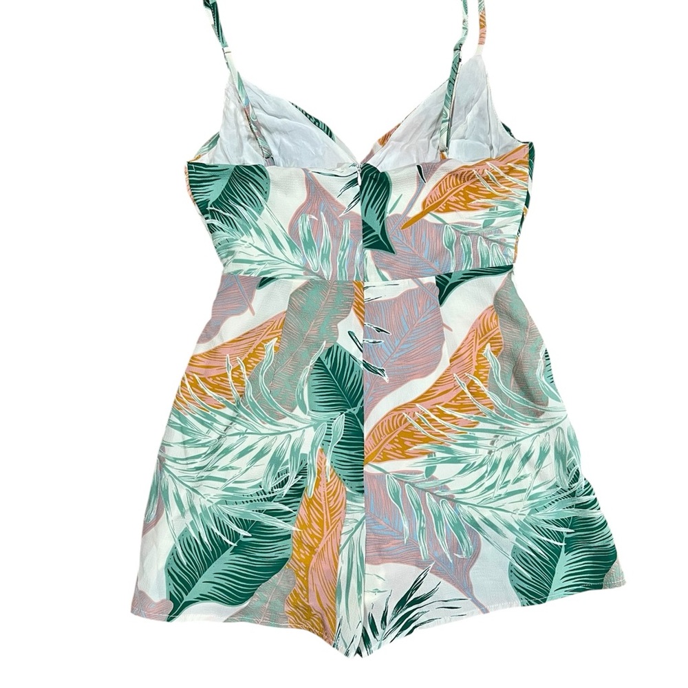 Blue Blush Leaf Pattern Wrap Romper - image 2